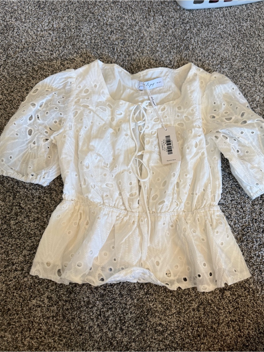 NWT Lace-Up Eyelet Peplum Top - White
